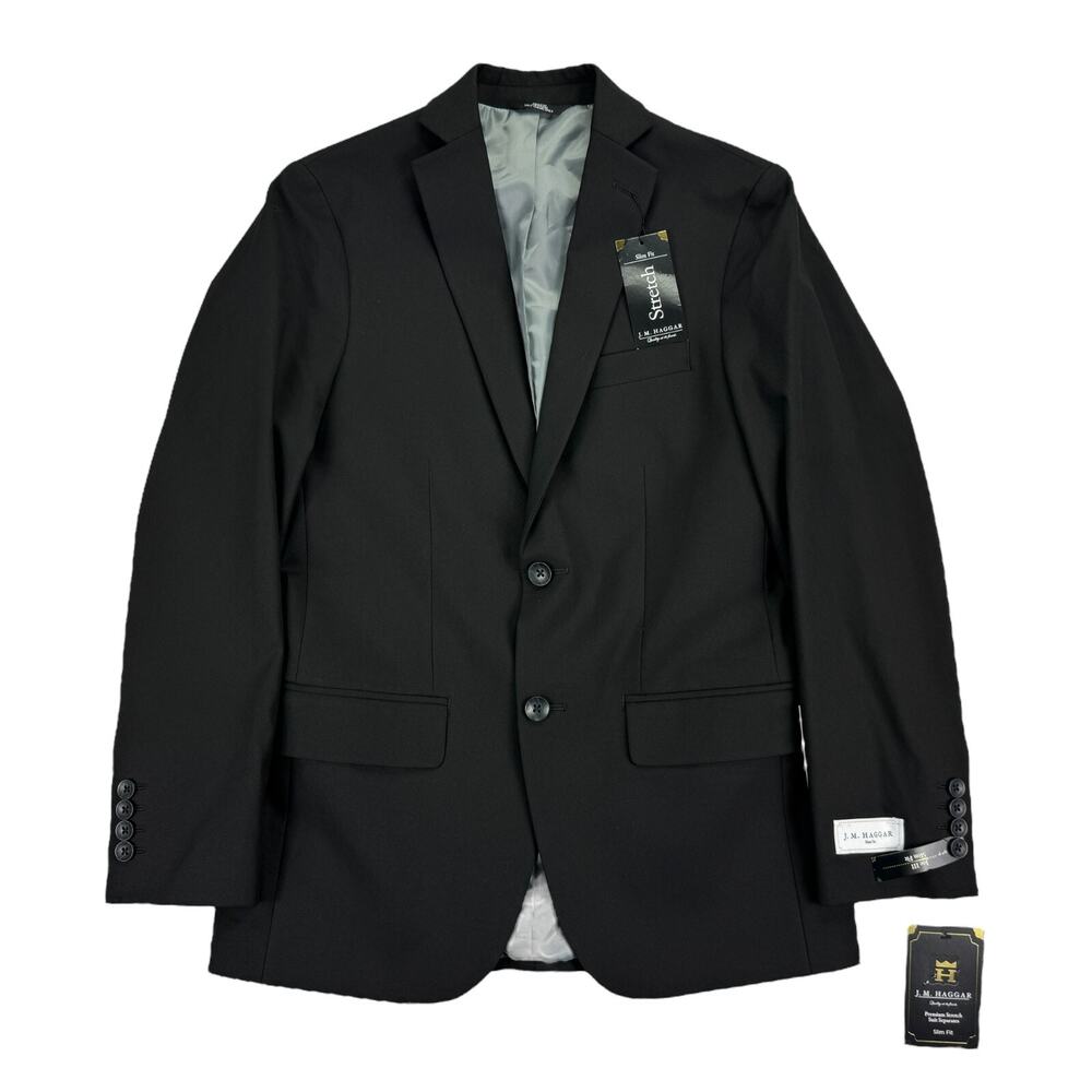 Haggar Mens 4-Way Stretch Slim Fit Solid Suit Jacket Black 36R